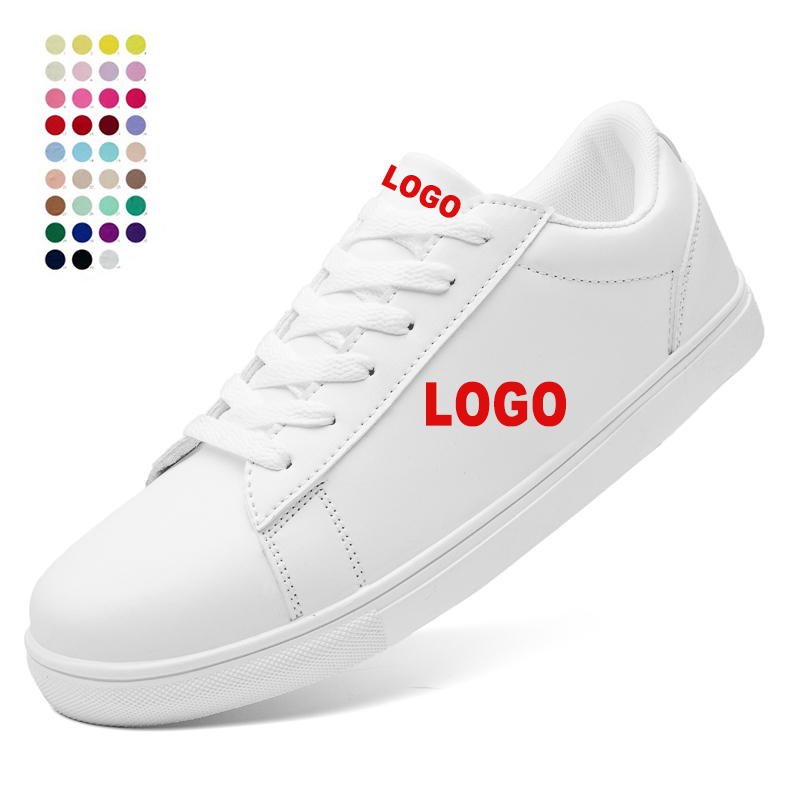 World- Win 2021 Blank Custom Logo Flat Leather Sneakers White Casual Shoes for Men