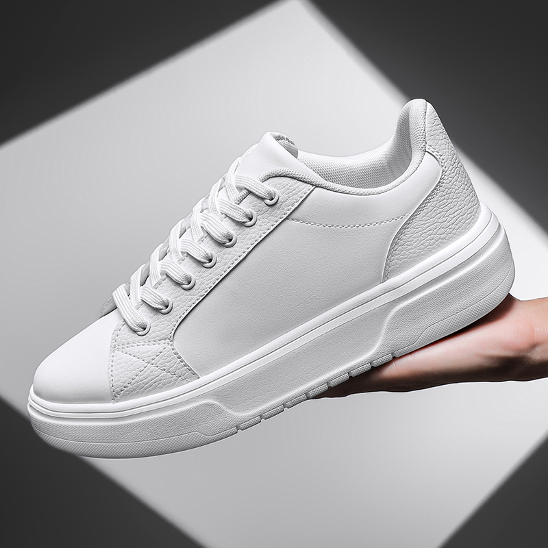 Men's Casual White Flat Bottom Lace-Up Shoes Comfortable Fashionable Large Size with Mesh Lining Plastic Outsole Leisure Style